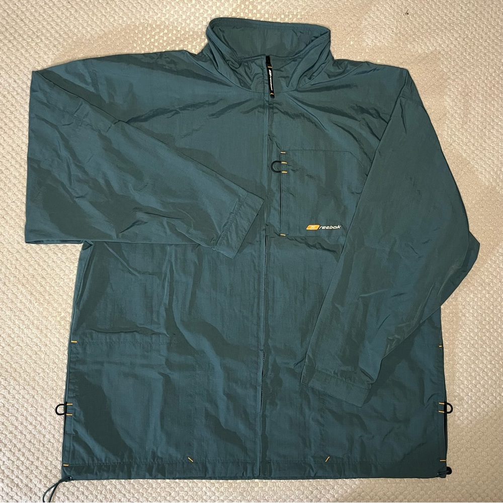 Reebok Full Zip Slate Blue Multi Pocket Zip Cord Vintage Windbreaker Jacket